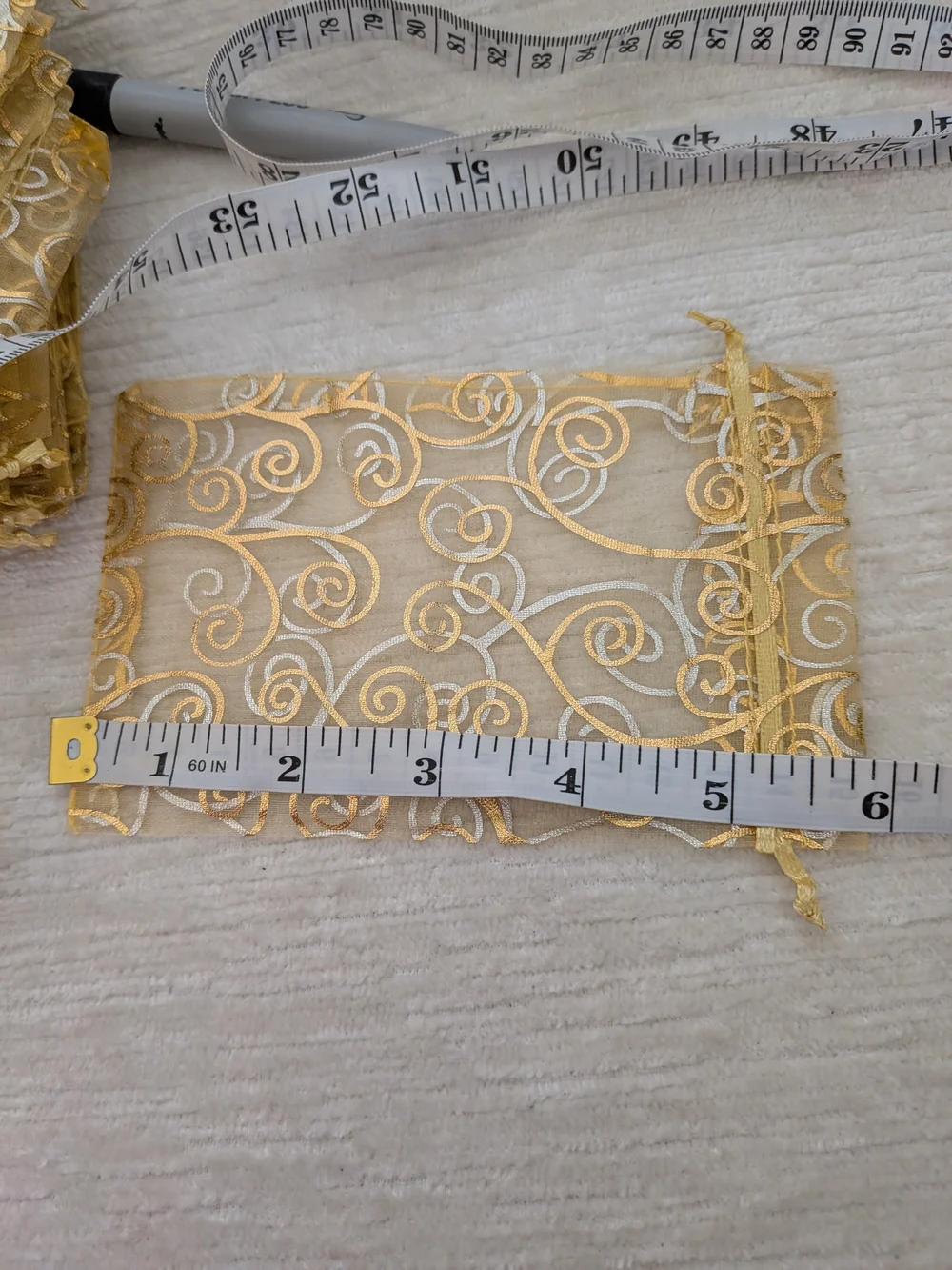 Gold Organza Drawstring Bags - Qty 50 Swirl Pattern